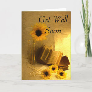 Get Well Soon with Sunflower and Books Holiday Card