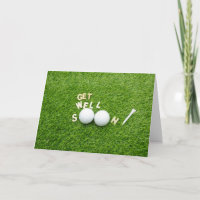 Get well soon with two golf balls and tee on green card