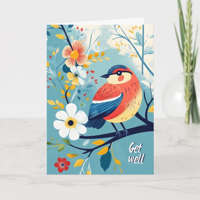 Get Well Spring Bird Holiday Card (Front)