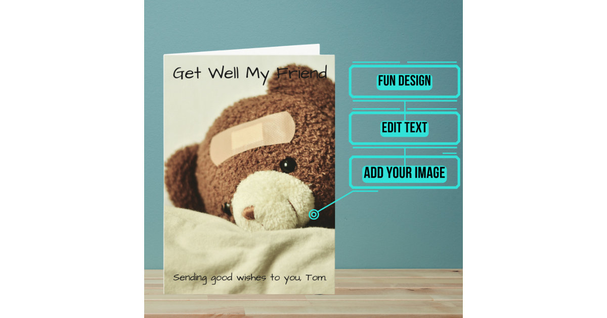 Teddy bear Post Cards Paper Zazzle Greeting & Note Cards, get well