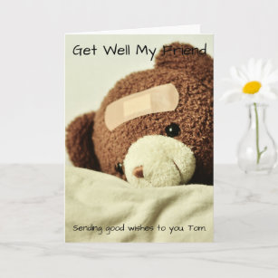 Personalised Watercolour Poorly Bear Get Well Soon Card