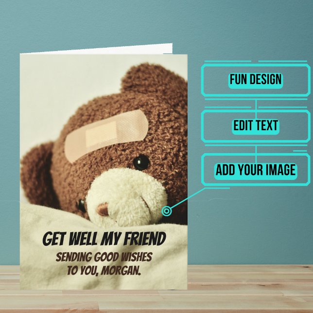 Get Well Teddy Bear Next Gen Card (Send this lovely card to your loved one who is brave in the face of an accident or illness.)