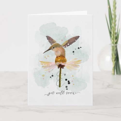 Get Well Watercolor Sketchy Doodle Hummingbird on Card