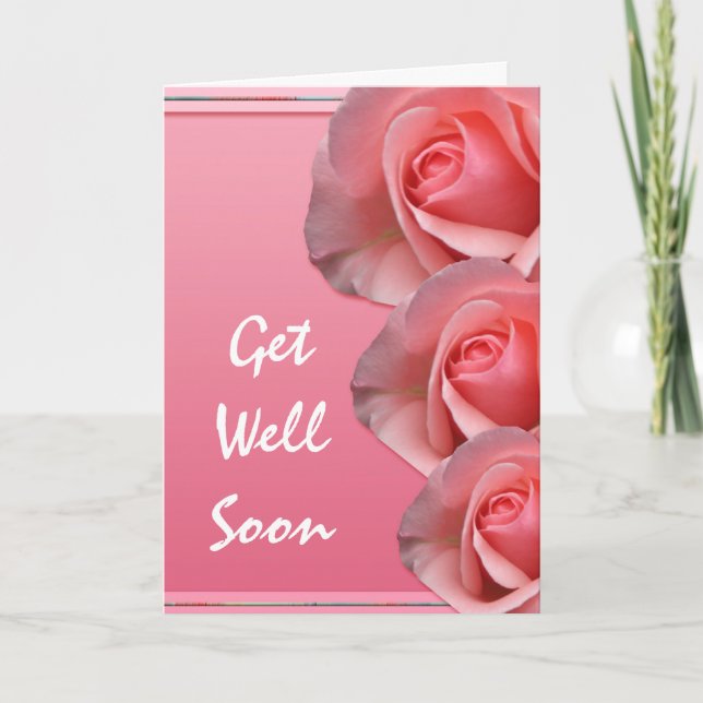 Get Well Wishes Pink Roses Card (Front)