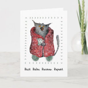 Get Well Wishes Whimsical Cozy Cat Illustration Card