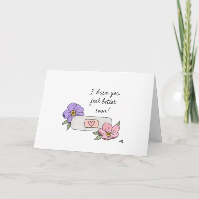 Get Well with Bandaid and Flowers Card (Front)