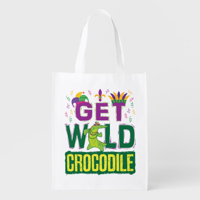 Get Wild Crocodile Mardi Gras Alligator Grocery Bag (Front)