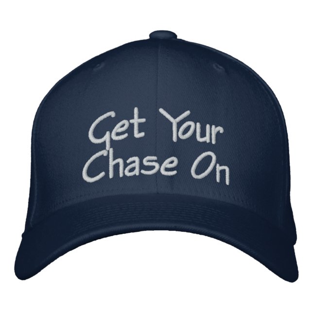 Get Your Chase On Baseball Cap - White on Navy (Front)