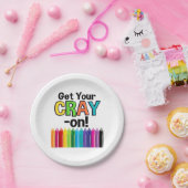 Get your Cray On Rainbow Crazy Crayon Art Teacher Paper Plates (Party)
