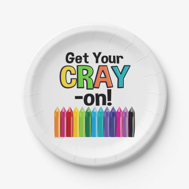 Get your Cray On Rainbow Crazy Crayon Art Teacher Paper Plates (Front)