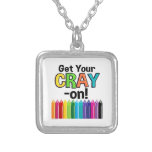Get your Cray On Rainbow Crazy Crayon Art Teacher Silver Plated Necklace