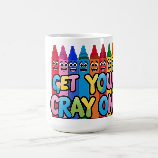 Get Your Crayon On! Happy Cartoon Crayons Art  Coffee Mug (Center)