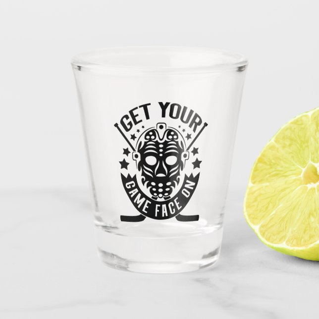 Get Your Game Face On Hockey Shot Glass (Front)