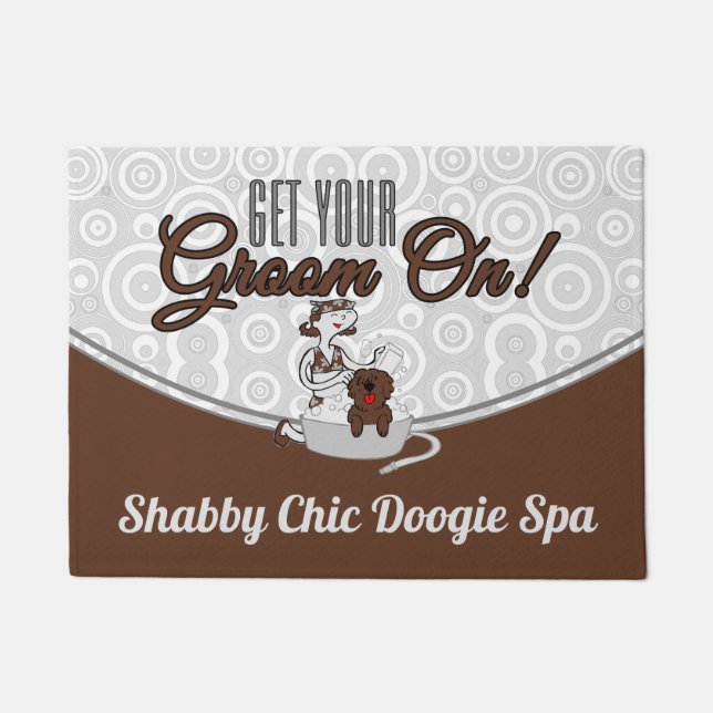 Get Your Groom On Business Brown Groomer's Welcome Doormat (Front)