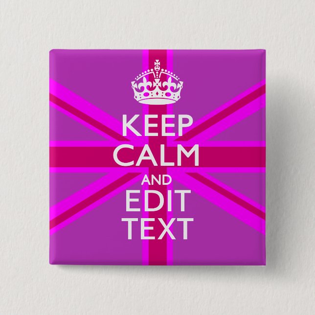 Get Your Keep Calm Text on Fuchsia Union Jack Button (Front)