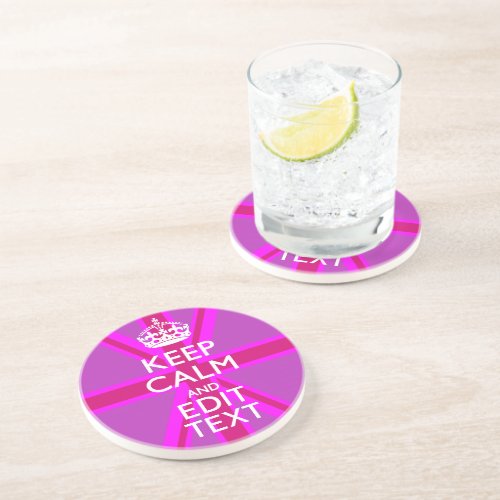 Get Your Keep Calm Text on Fuchsia Union Jack Drink Coaster