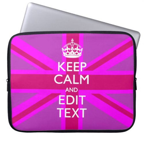 Get Your Keep Calm Text on Fuchsia Union Jack Laptop Sleeve