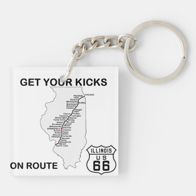Get your kicks on Illinois Route 66 Keychain (Back)