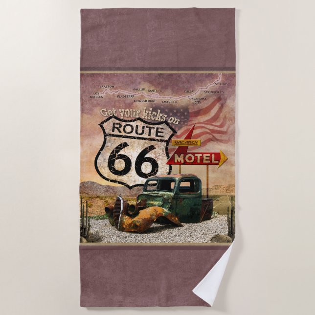 Get your Kicks on Route 66 Beach Towel (Front)