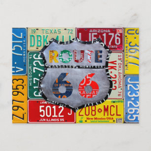 Get Your Kicks On Route 66 License Plate Art Postcard