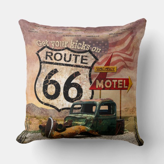 Get your Kicks on Route 66 Throw Pillow (Front)