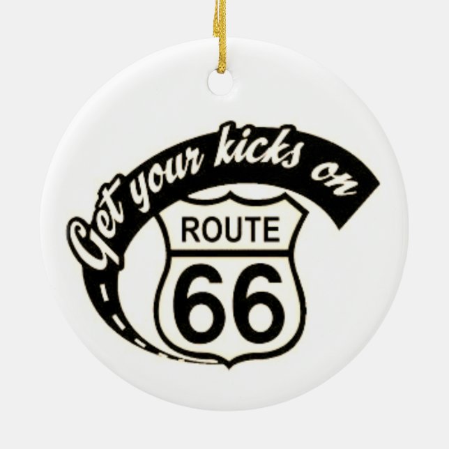 "Get your Kicks on Rt 66" Ceramic Ornament (Back)