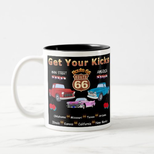 Get your kicks Route 66 t_shirts and gifts Two_Tone Coffee Mug