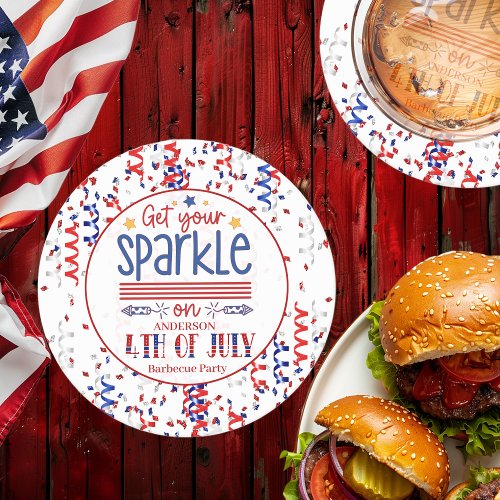 Get Your Sparkle On 4th Of July Barbecue Party Round Paper Coaster