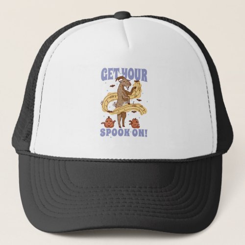 GET YOUR SPOOK ON GOAT LISTENING TO MUSIC HALLOWE TRUCKER HAT