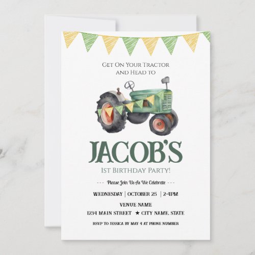 Get Your Tractor 1st Birthday  Invitation