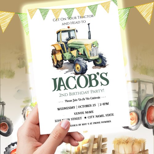 Get Your Tractor 2nd Birthday  Invitation