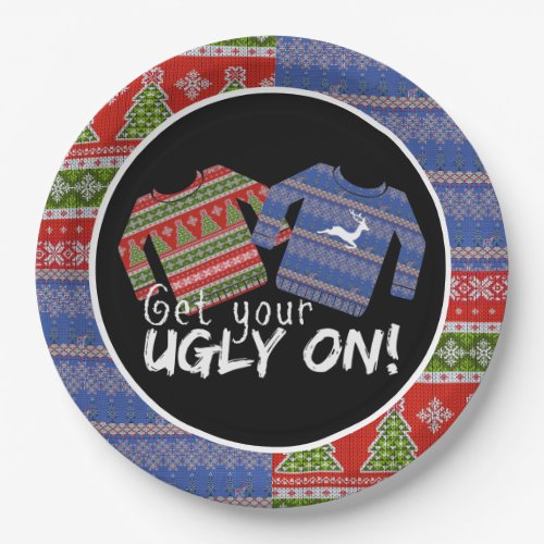 Get Your Ugly On Knit Ugly Christmas Sweater Paper Plates