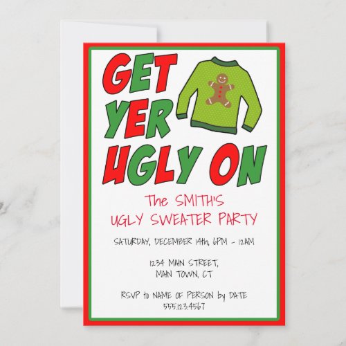 Get Your Ugly On Ugly Sweater Christmas Invitation