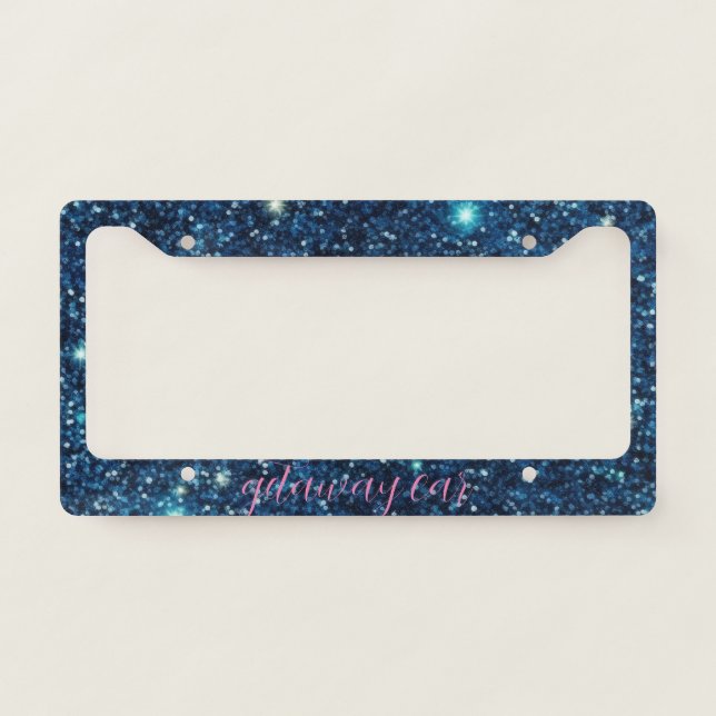 Getaway Car Blue Glitter License Plate Frame (Front)