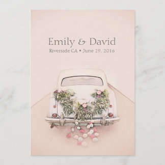 Getaway Car Wedding Romantic Blush Pink Invitation