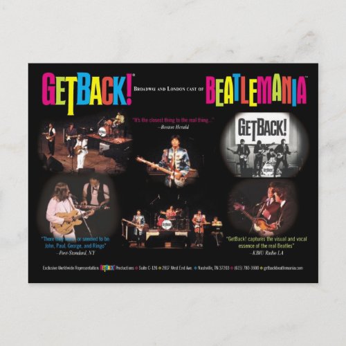 GetBack Beatlemania Postcard