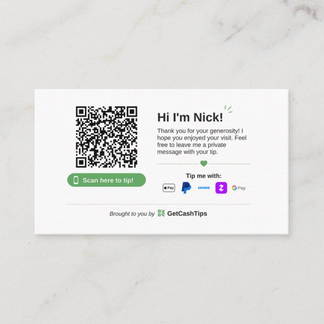 GetCashTips Card (Front)