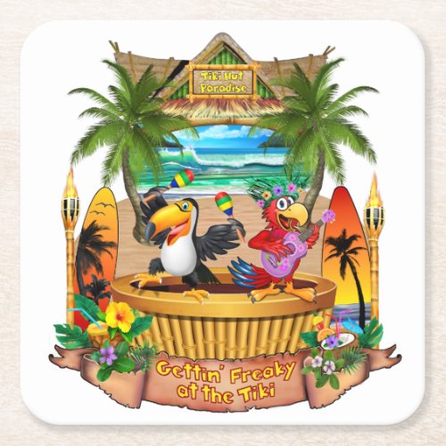 GETTIN FREAKY AT THE TIKI SQUARE PAPER COASTER