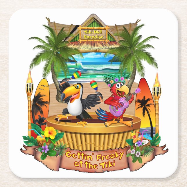 GETTIN' FREAKY AT THE TIKI SQUARE PAPER COASTER (Front)