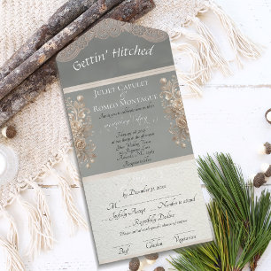 Gettin' Hitched Ribbon & Lace - Sage All In One Invitation