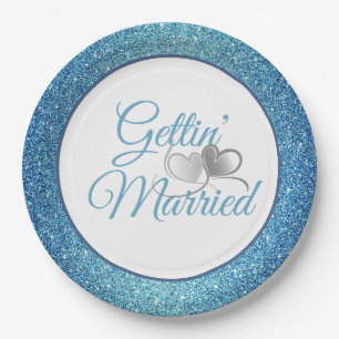 Gettin' Married Blue Glitter 9" Paper Plates