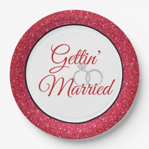 Gettin Married Red Glitter 9 Paper Plates