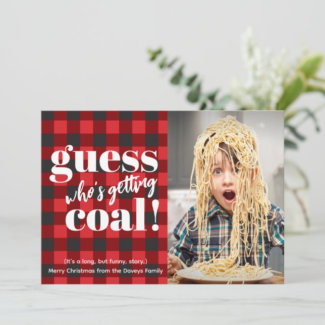 Getting Coal Plaid Funny Photo Christmas Holiday Card (Standing Front)