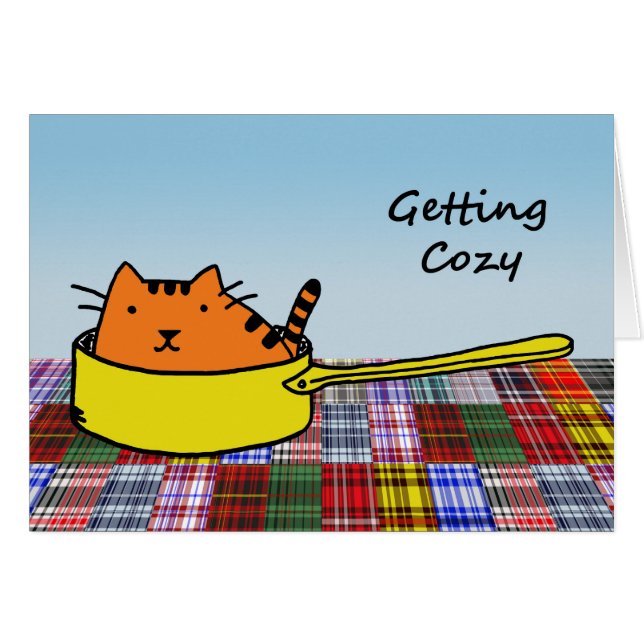 Getting Cozy, Orange Cat in Yellow Pan (Front Horizontal)