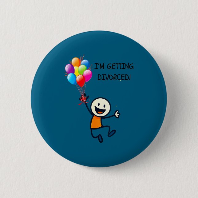 Getting divorced stick figure happy person button (Front)