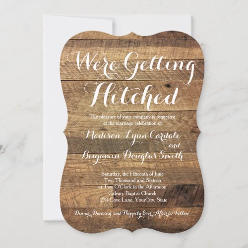 Getting Hitched Barn Wood Wedding Invitations