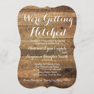 Getting Hitched Barn Wood Wedding Invitations