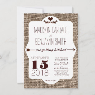 Getting Hitched Burlap Print Wedding Invitations
