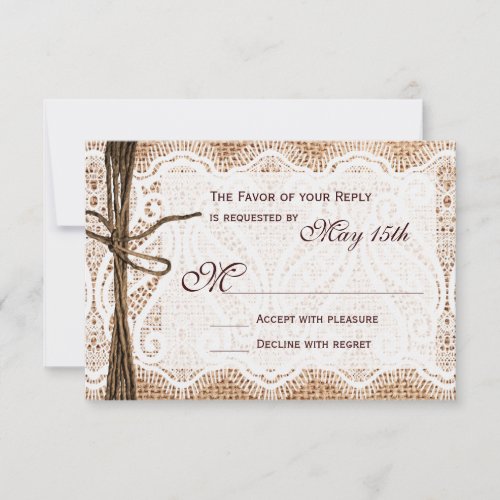 Getting Hitched Burlap Print Wedding RSVP Cards
