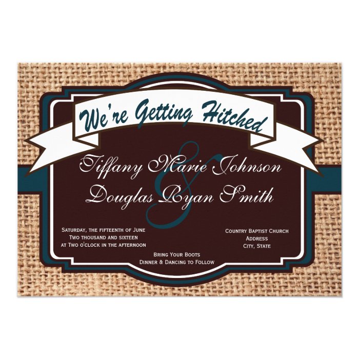 Getting Hitched Burlap Rustic Wedding Invitations